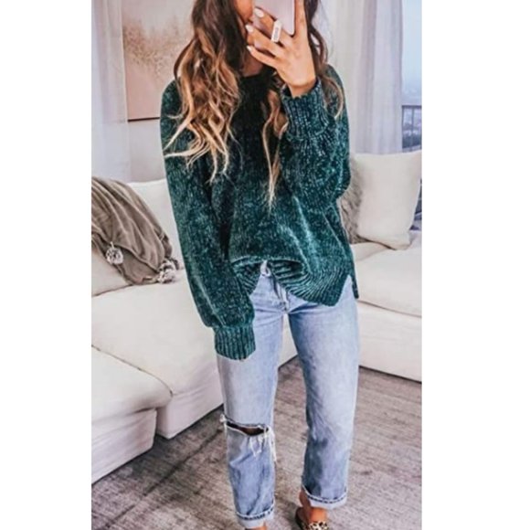 Chenille Knitted Oversized  Sweater- Green S - Picture 6 of 7